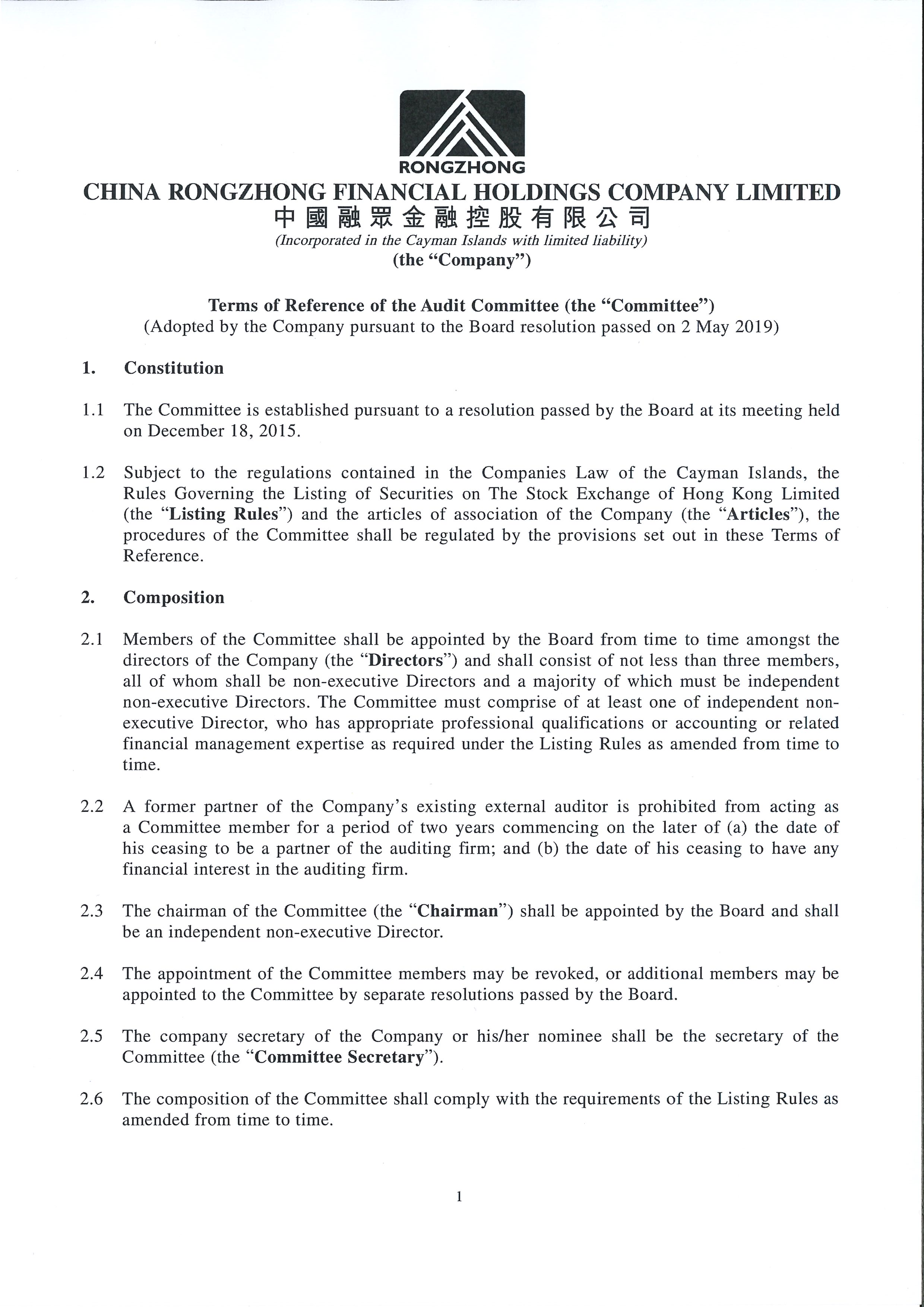 Announcements and Notices - [Terms of Reference of the Audit Committee]