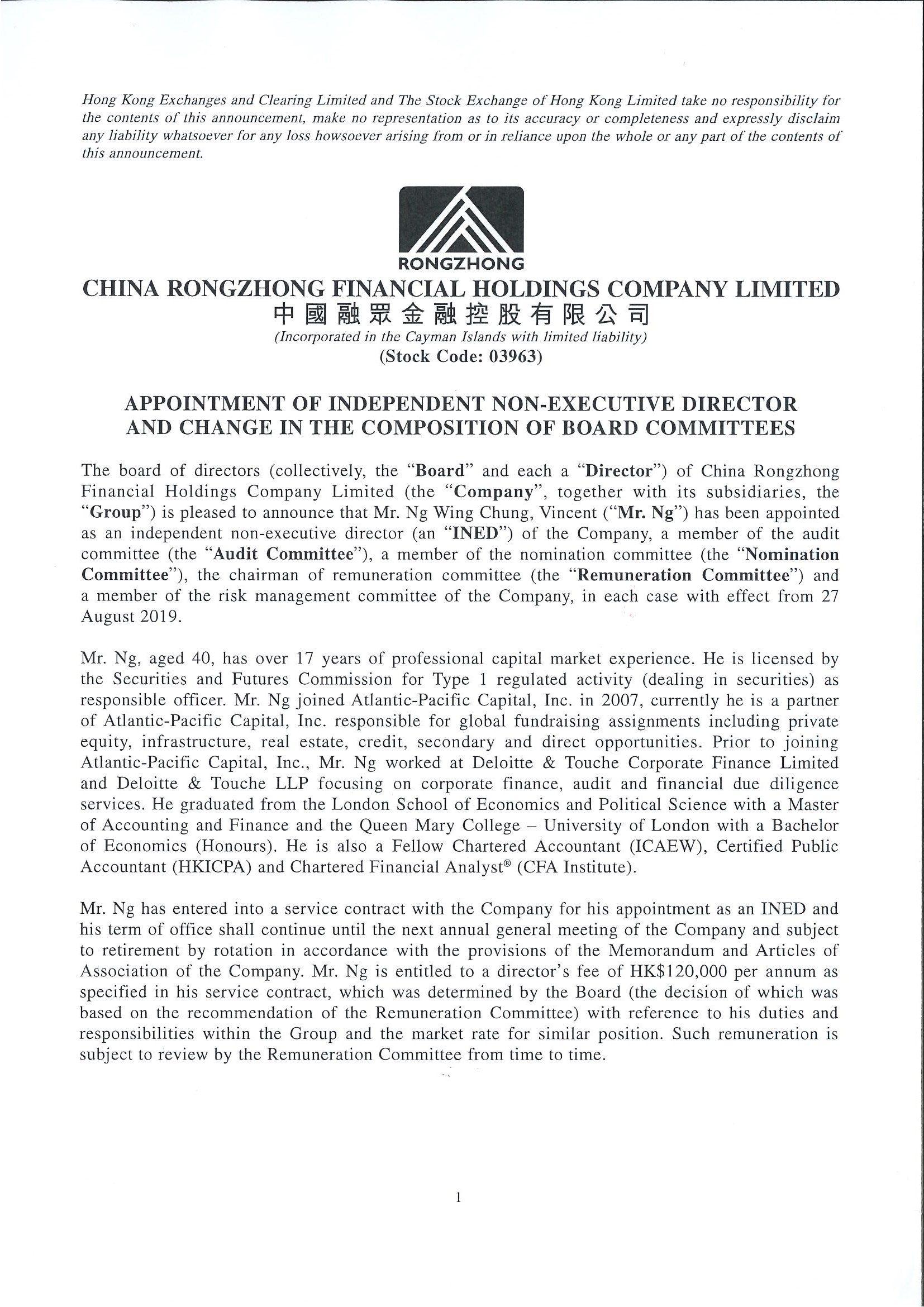 Announcements and Notices - [Change in Directors or of Important Executive Functions or Responsibilities / Non-compliance...More]