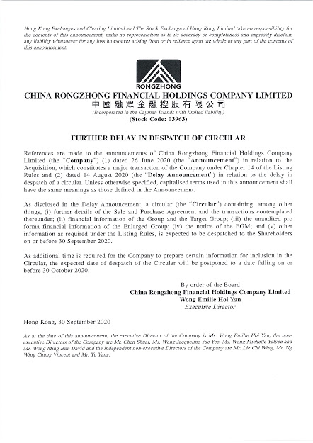 Announcements and Notices - [Major Transaction / Delay in Dispatch of Circular or other Document]