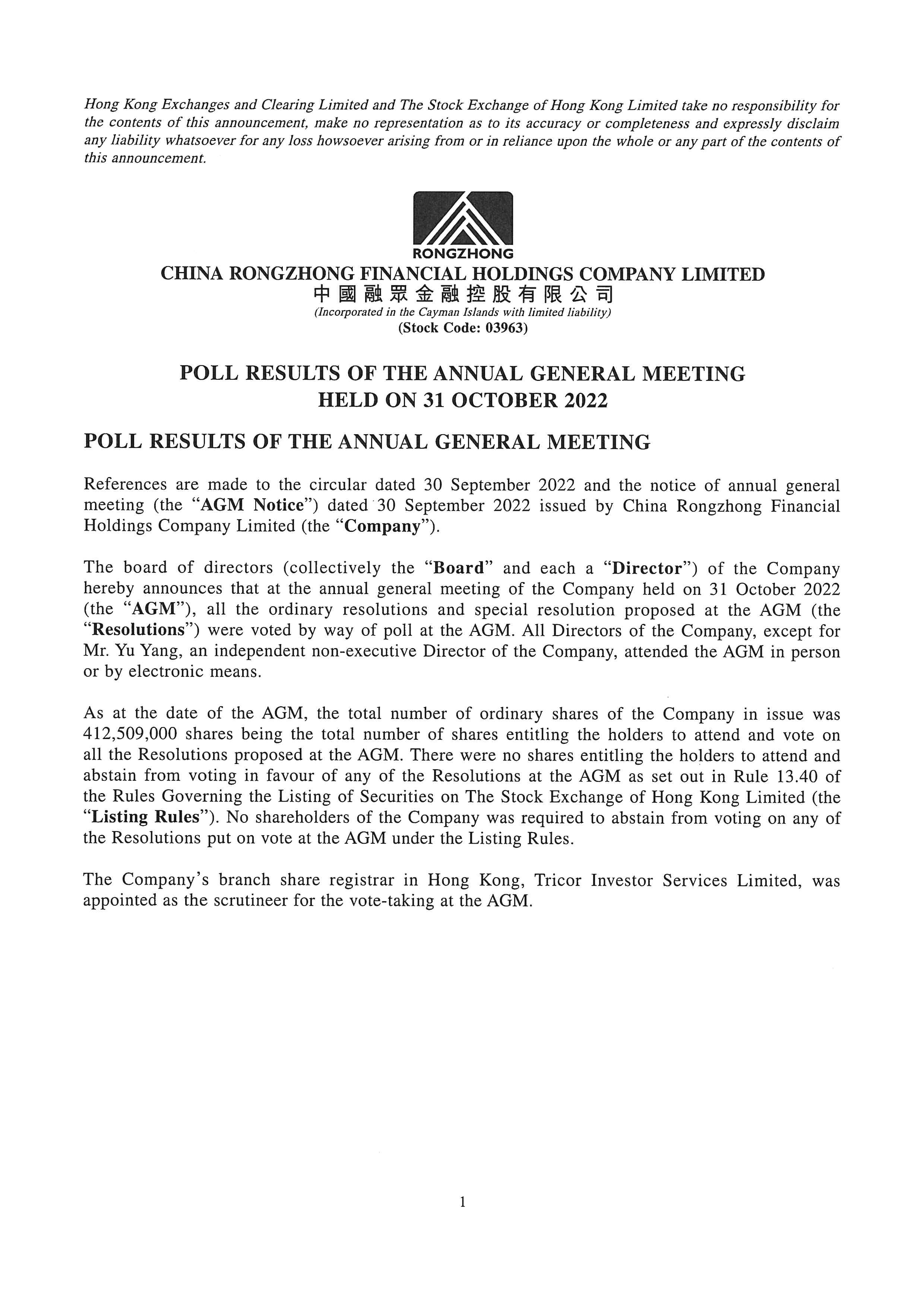 Announcements and Notices - [Results of AGM......