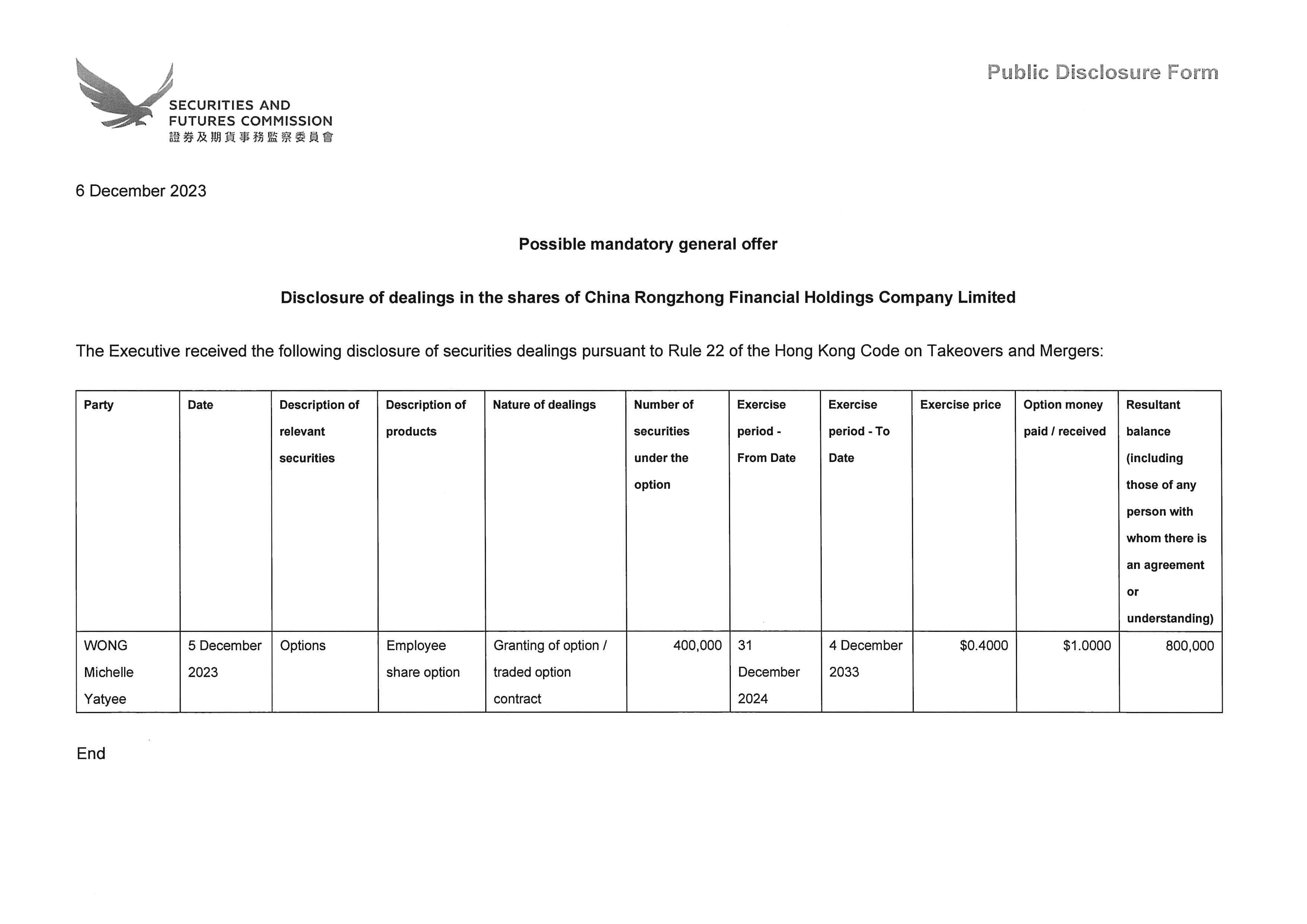 Takeovers Code - dealing disclosures