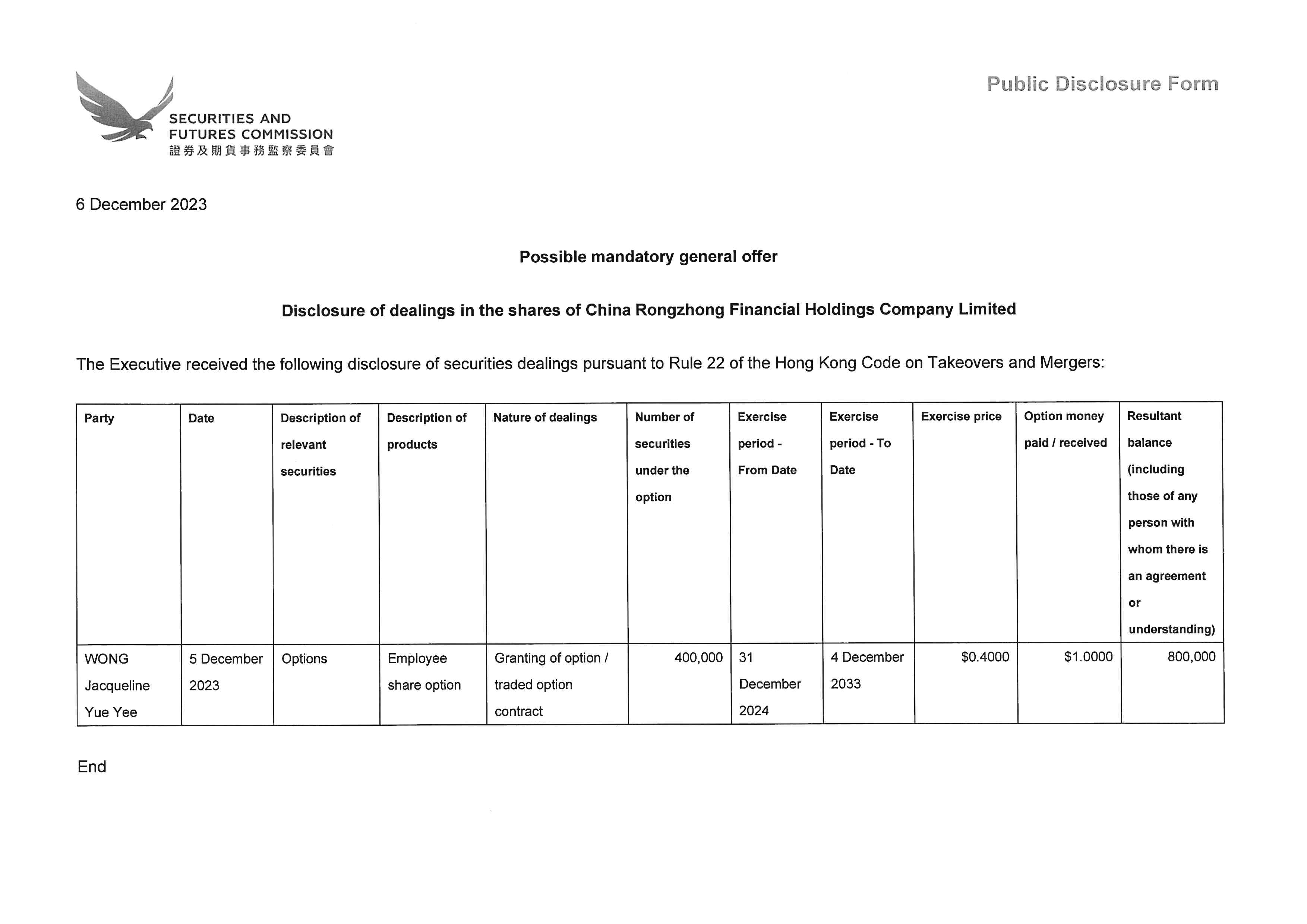 Takeovers Code - dealing disclosures