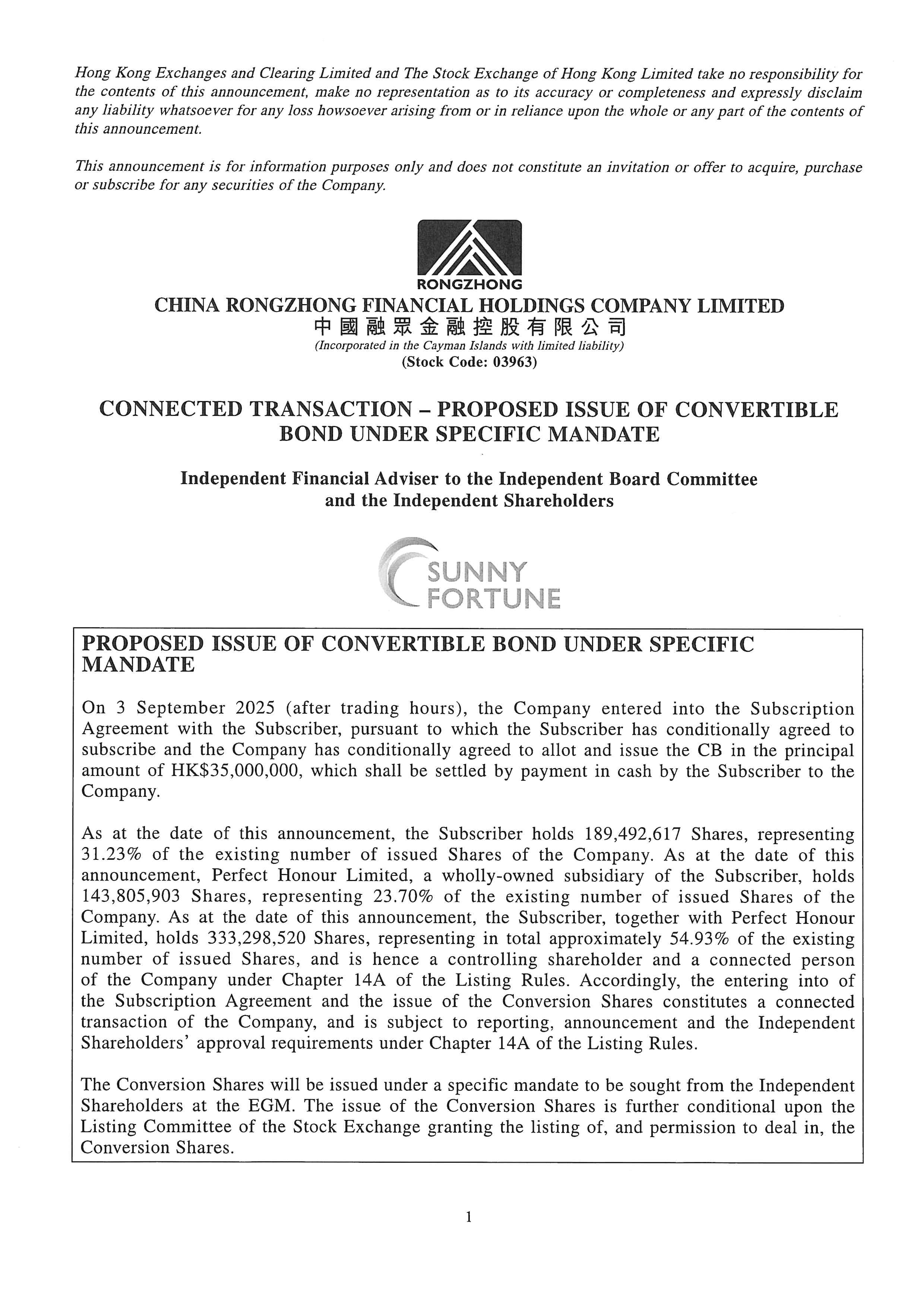 Announcements and Notices - [Issue of Convertible Securities / Issue of Shares under a Specific Mandate / Connected Transaction]