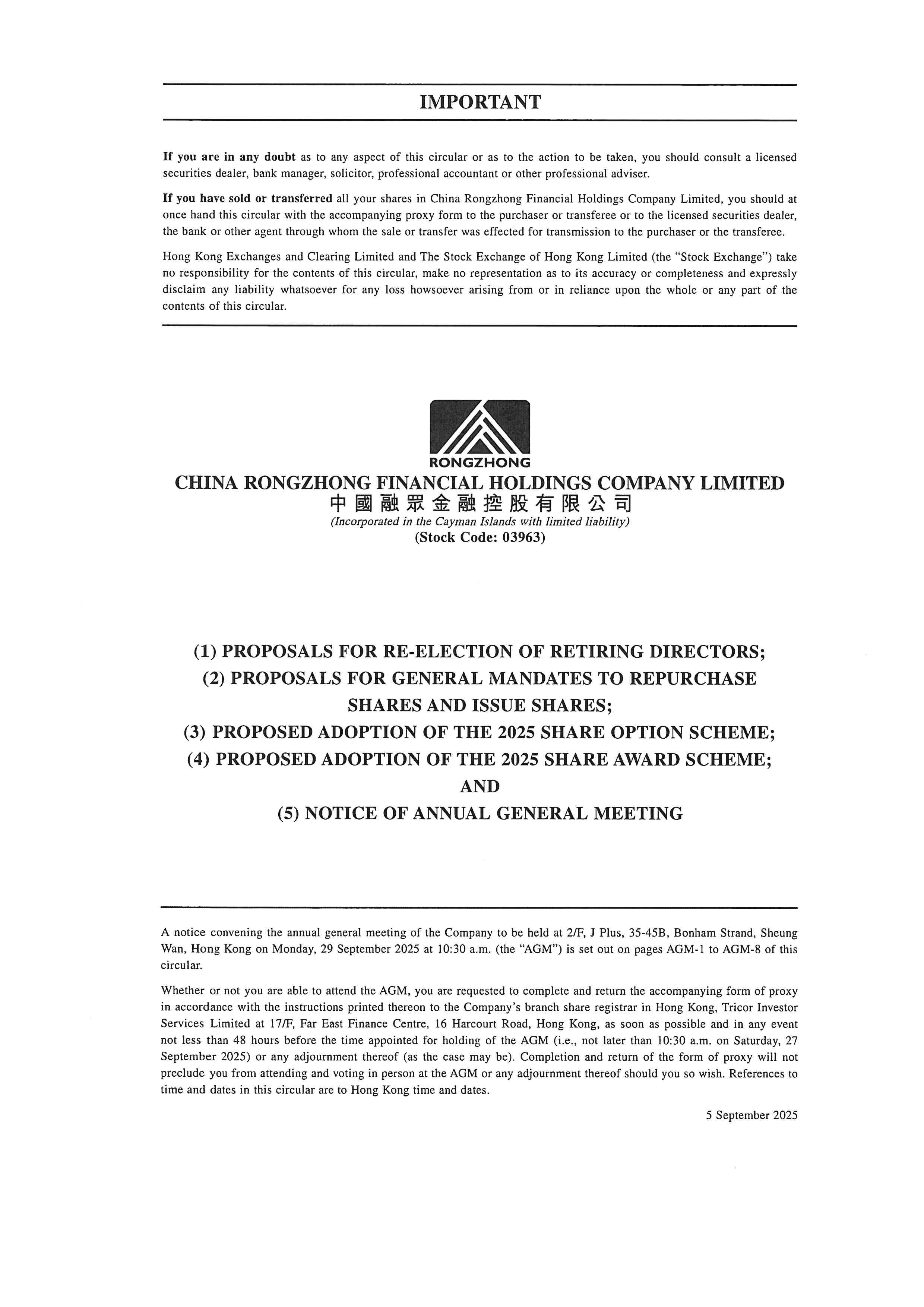 Circulars - [Share Scheme / General Mandate / Re-election or Appointment of Director........