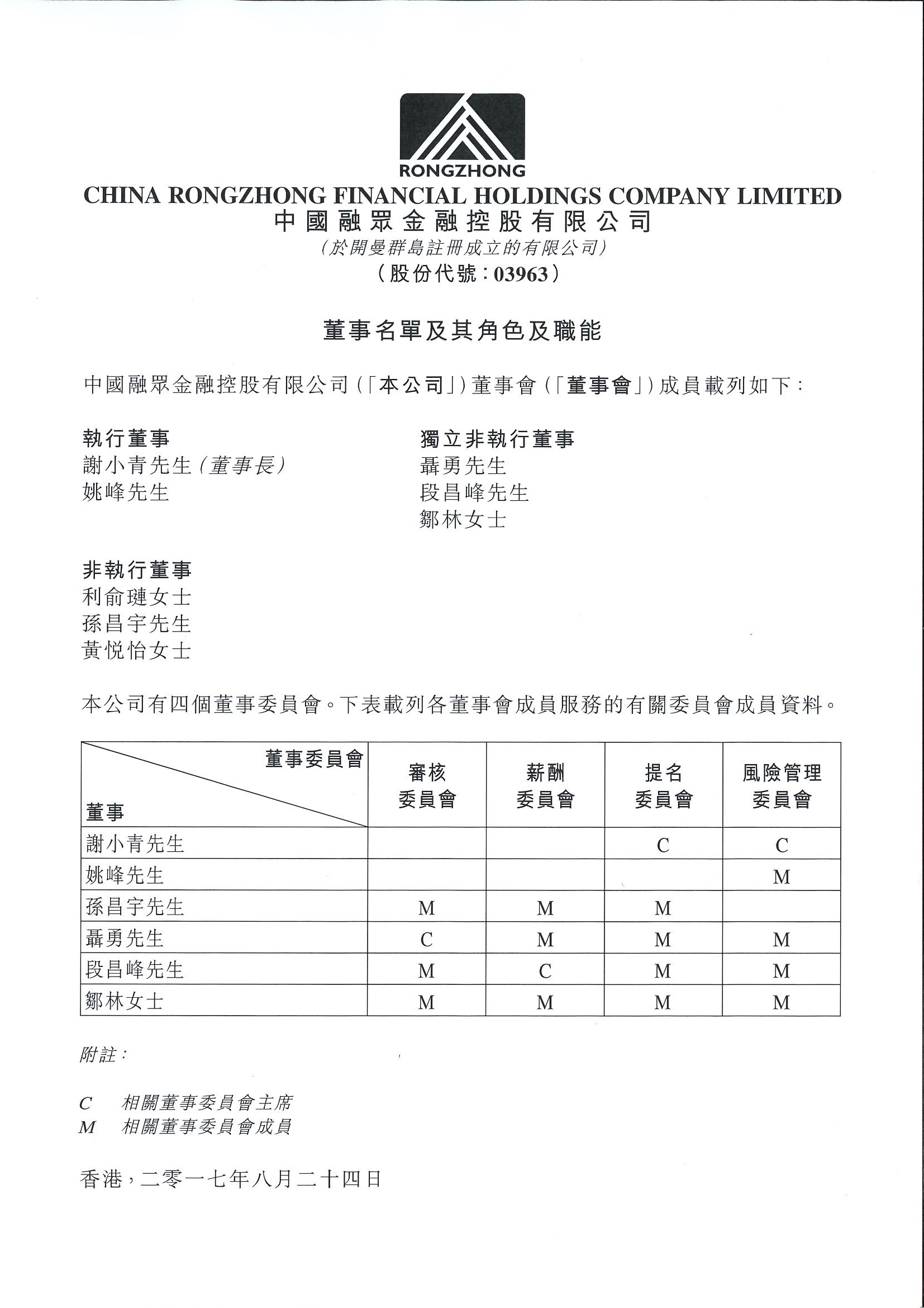 公告及通告 - [董事名單和他們的地位和作用]