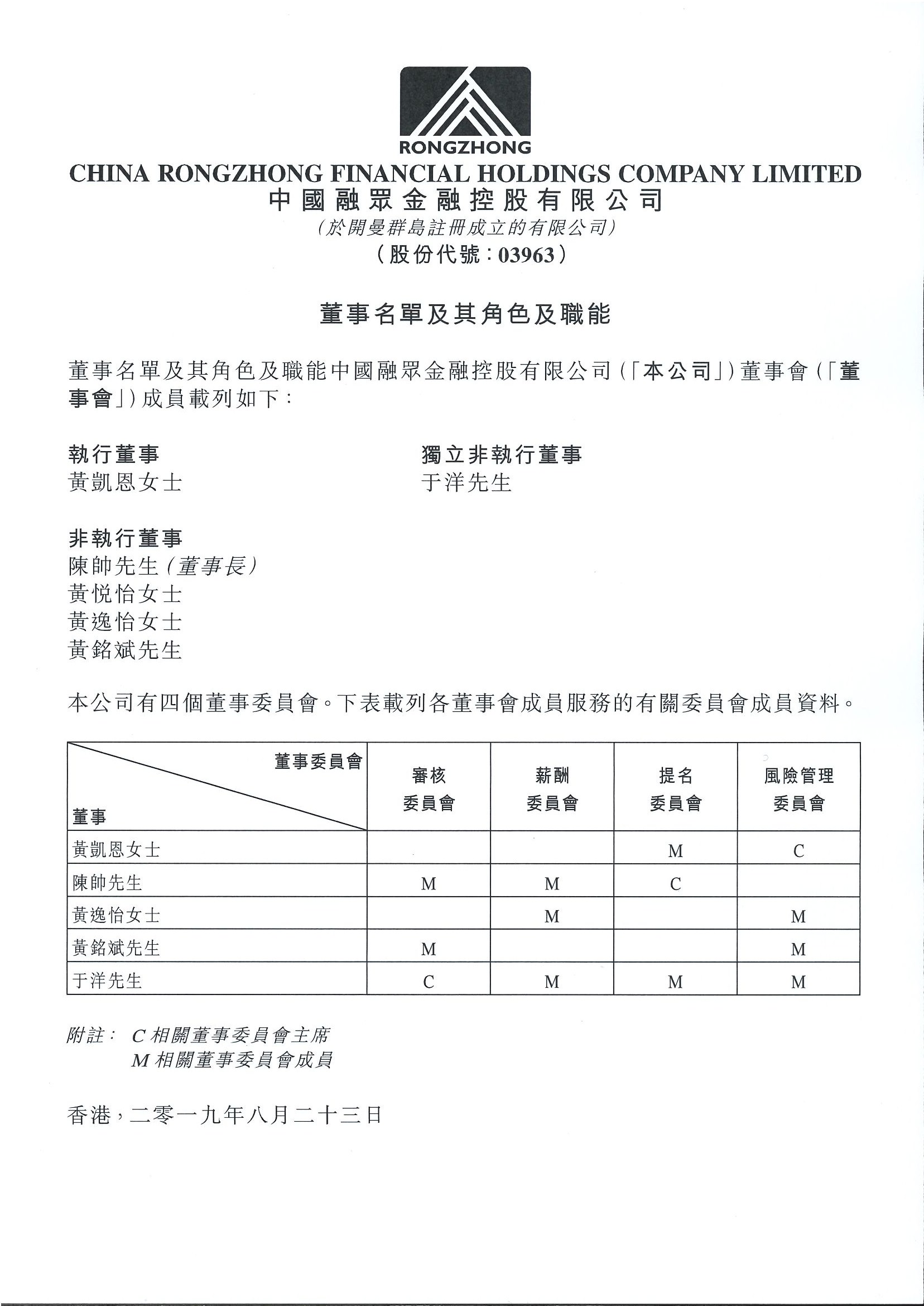 公告及通告 - [董事名單和他們的地位和作用]